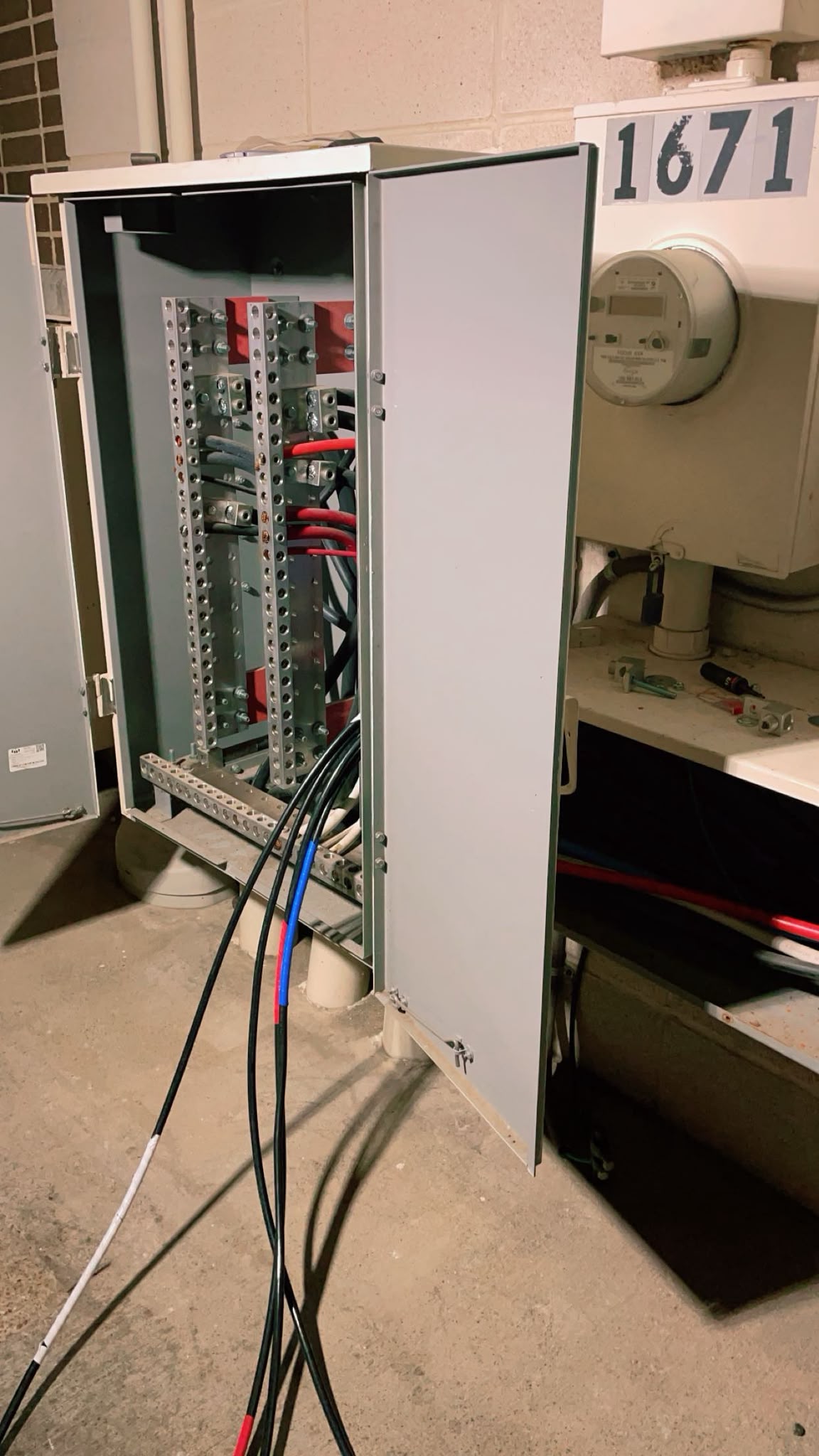 Commercial electrical distribution panel and busbars installed by Brightway Electric