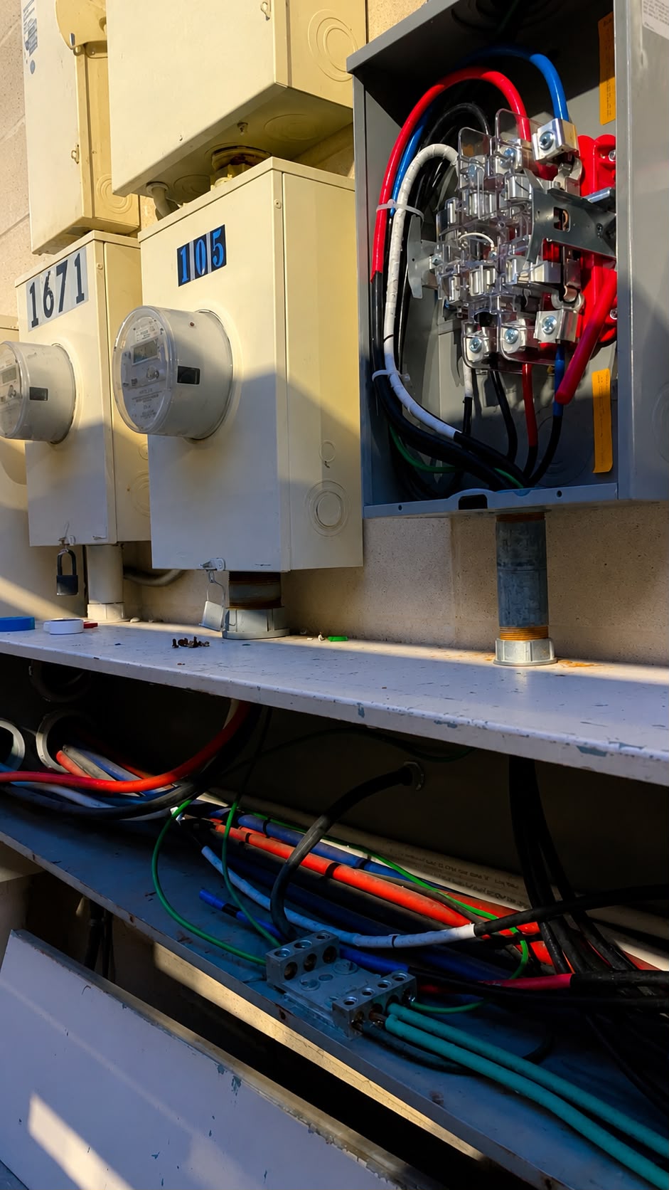 Electrical service connections for a residential property near Lake Lewisville